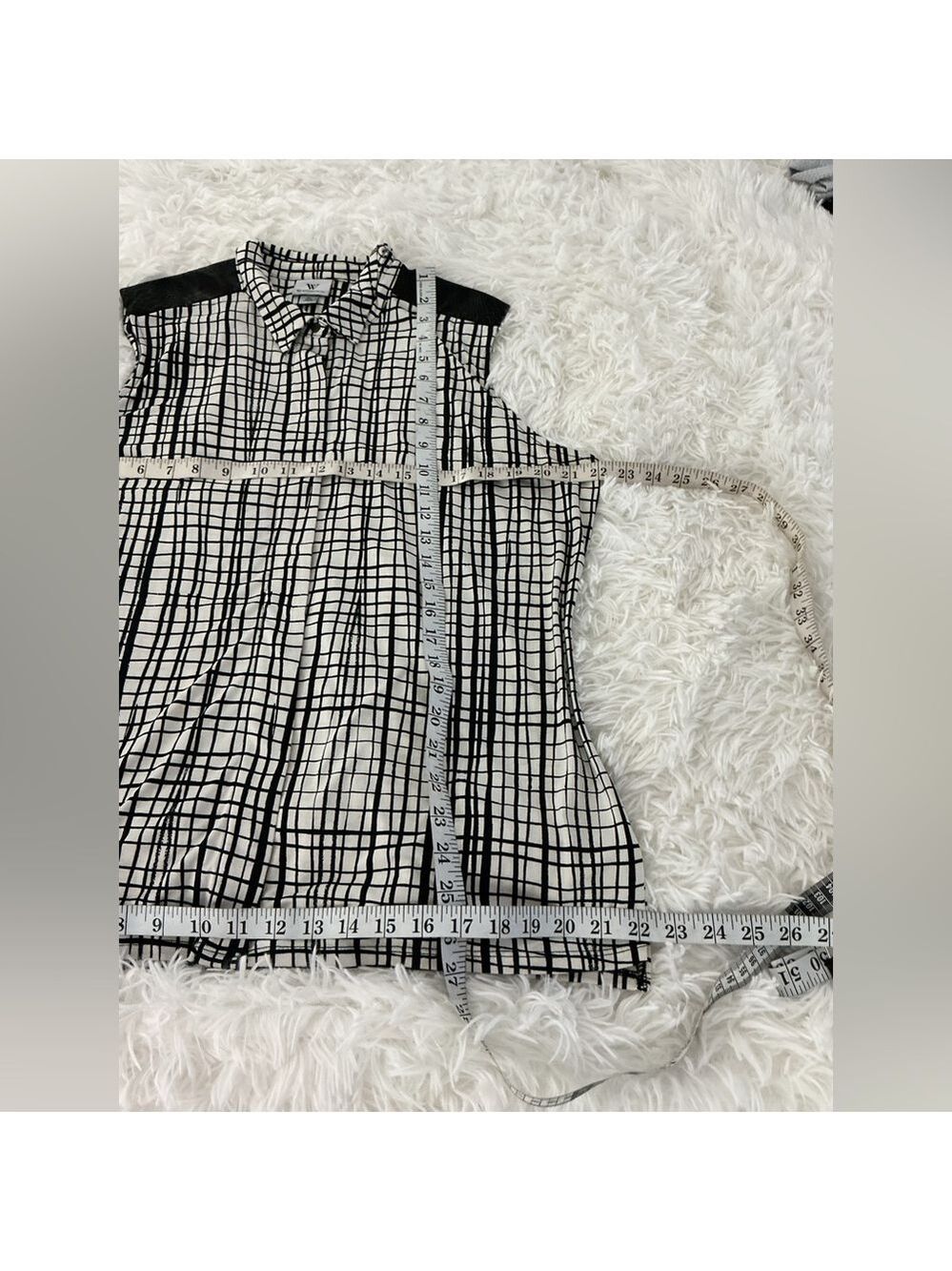 Worthington Black & White Grid Print Sleeveless Hidden Button Front Blouse – XL - Picture 4 of 10